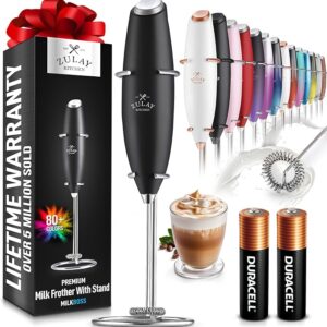 Zulay Kitchen Powerful Milk Frother Wand With 2 Duracell Batteries - Ultra Fast Handheld Drink Mixer - Electric Whisk Foam Maker for Coffee, Lattes, Cappuccino, Matcha, Hot Chocolate & Creamer - Black (Copy)